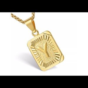 Gold Filled Letter Y Pendant 20” Long Necklace